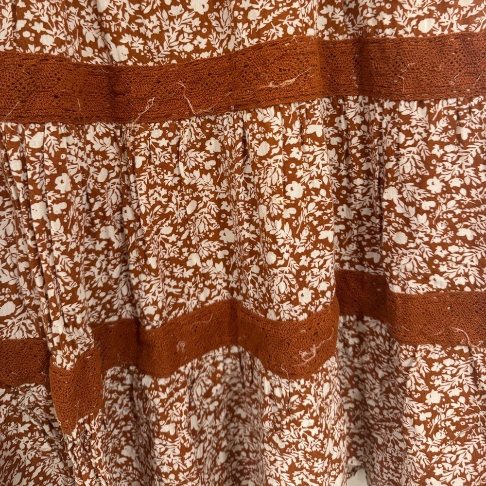 Pink Lily Floral Tiered Midi Skirt – Rust Brown – Size Small - Picture 3 of 5